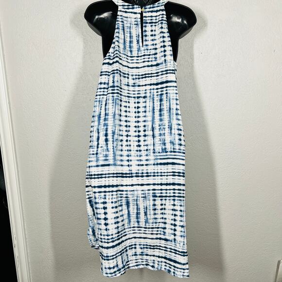 Cynthia Rowley Tide Dye Linen Halter Dress Blue White Casual A Line - L - Picture 4 of 6